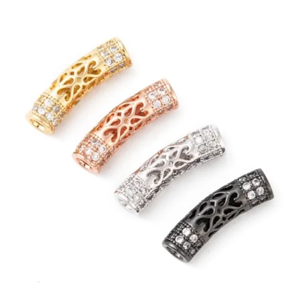 Mixed color brass curved tube cz beads | manik tabung zircon