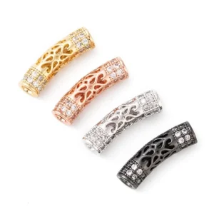 Mixed color brass curved tube cz beads | manik tabung zircon