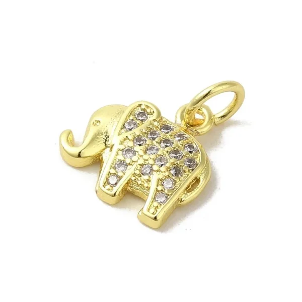 Elephant Brass Micro Pave Clear CZ charm liontin, Real 18K Gold Plated | charms gajah zircon