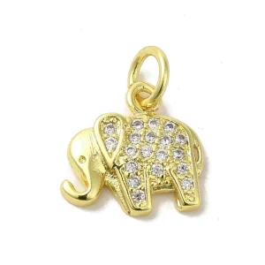 Elephant Brass Micro Pave Clear CZ charm liontin, Real 18K Gold Plated | charms gajah zircon