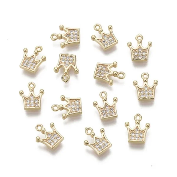 Crown Brass Micro Pave Clear CZ charm pendant, Real 18K Gold Plated | charm liontin mahkota zircon