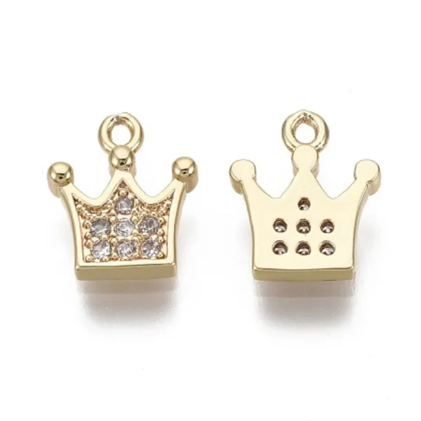 Crown Brass Micro Pave Clear CZ charm pendant, Real 18K Gold Plated | charm liontin mahkota zircon
