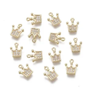 Crown Brass Micro Pave Clear CZ charm pendant, Real 18K Gold Plated | charm liontin mahkota zircon