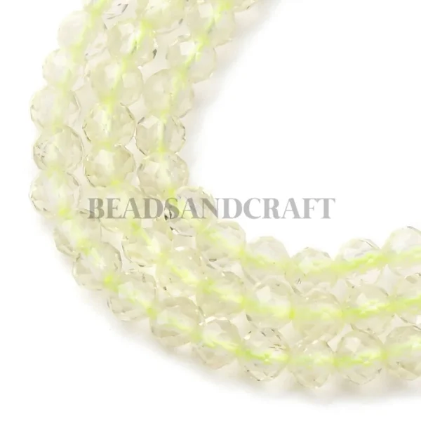 Natural lemon quartz faceted round beads