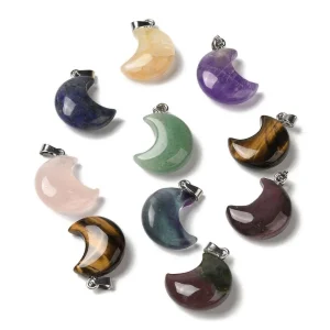 Natural mix gemstone crescent moon pendant | liontin batu alam model bulan sabit (1pc)