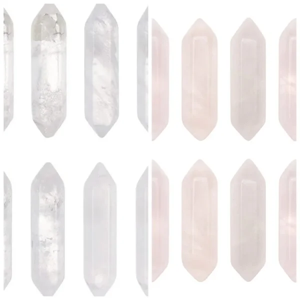 Natural rosequartz and crystal quartz double terminate point wire wrap pendant | Liontin batu diy