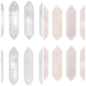Natural rosequartz and crystal quartz double terminate point wire wrap pendant | Liontin batu diy